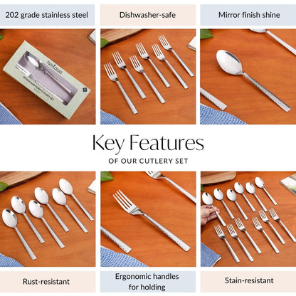 Embossed Stainless Steel Spoon And Fork Set Of 12