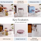 Embossed Glass Jar With Airtight Lid Set Of 4 750ml