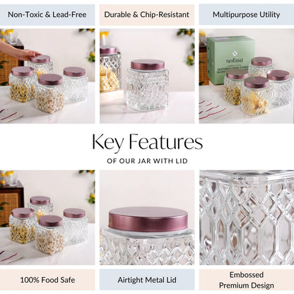 Embossed Kitchen Storage Container With Lids Set Of 4 1300ml