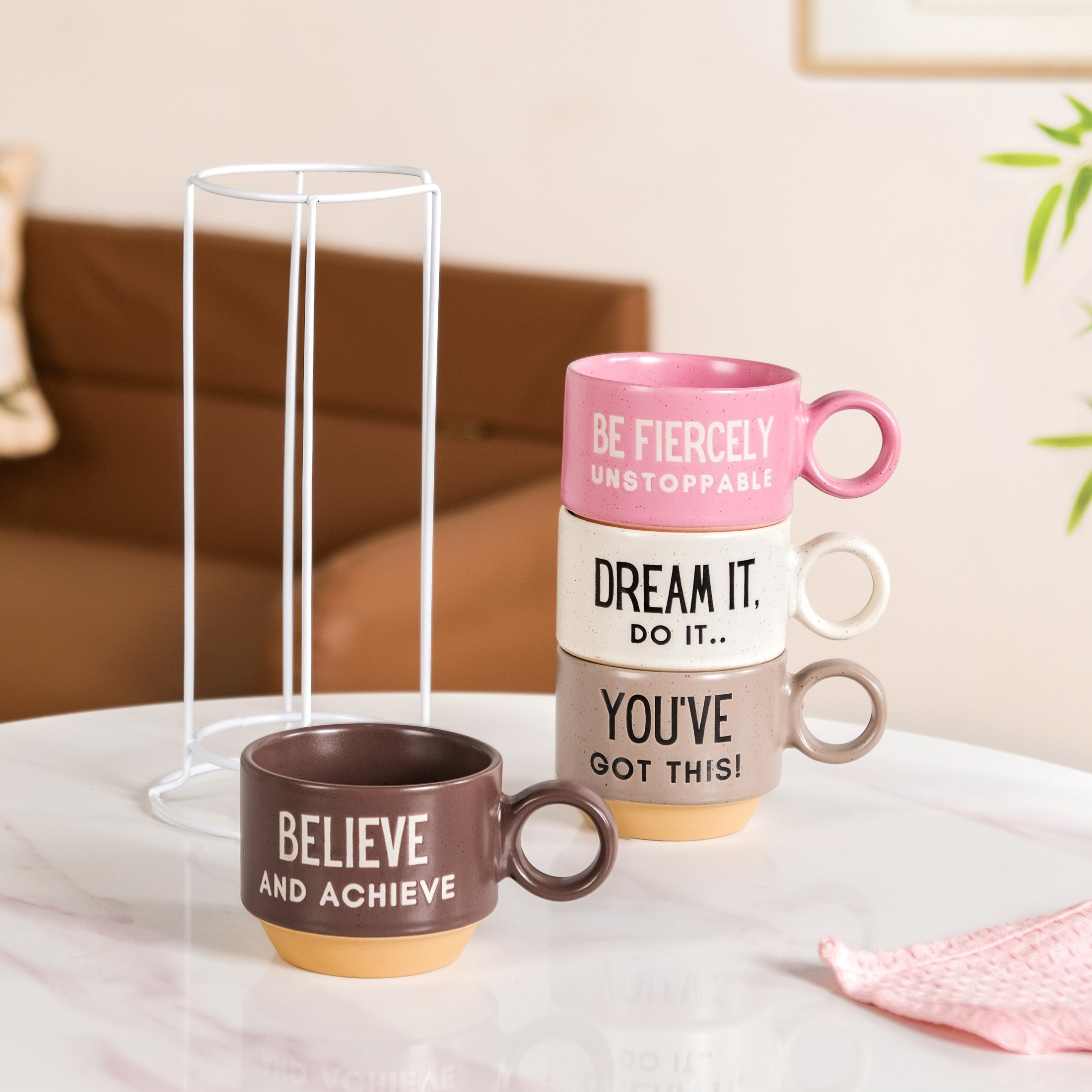 Inspirational Quotes Stackable Tea Cup Set Of 4 215ml