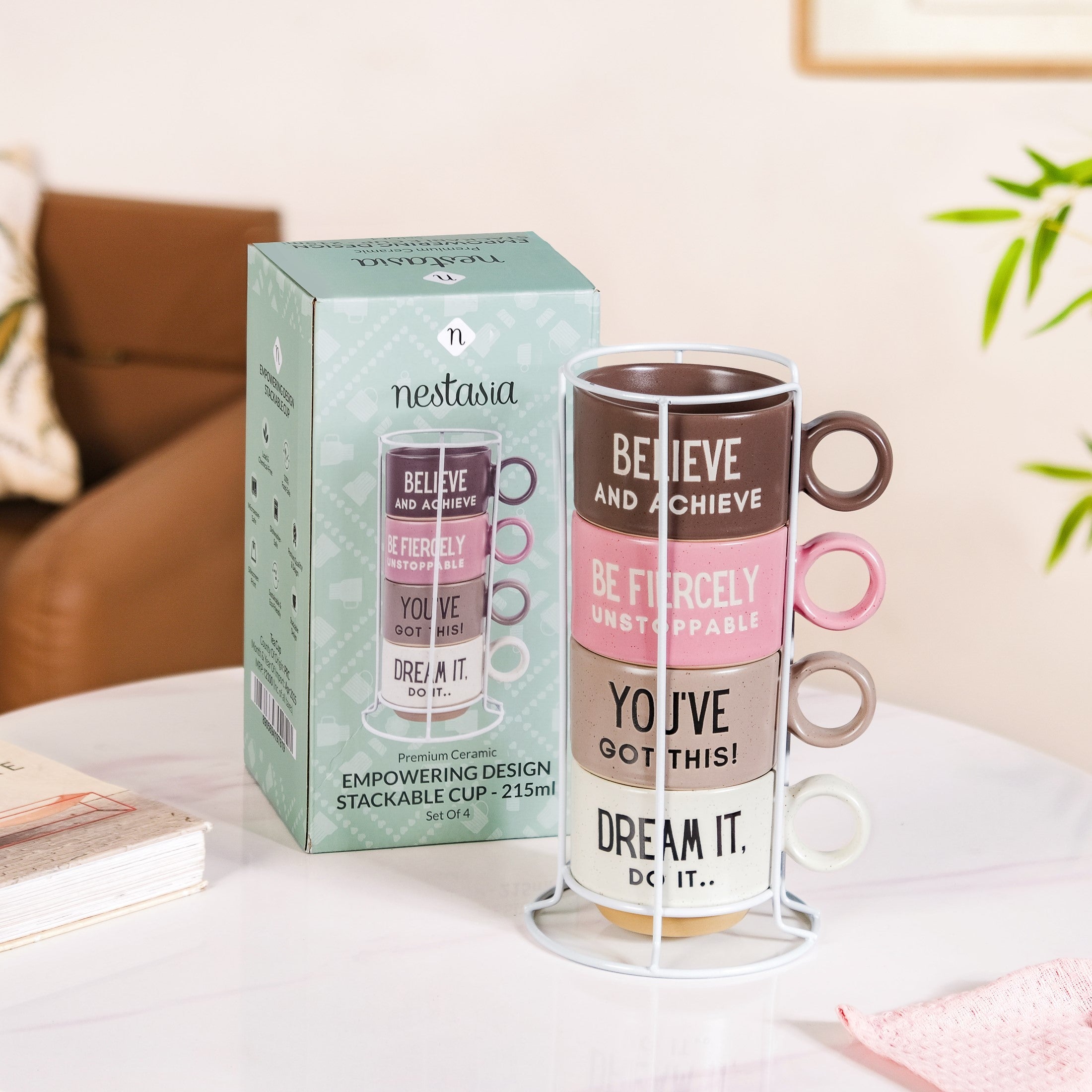 Inspirational Quotes Stackable Tea Cup Set Of 4 215ml