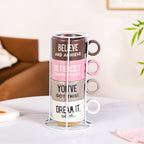 Inspirational Quotes Stackable Tea Cup Set Of 4 215ml