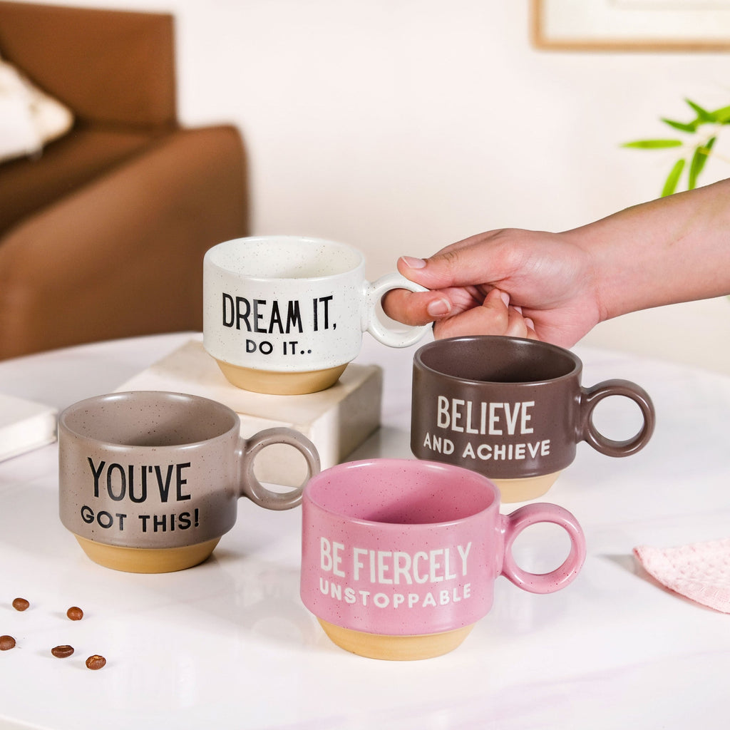 Inspirational Quotes Stackable Tea Cup Set Of 4 215ml
