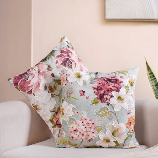 Enchanted Garden Embroidered Cotton Cushion Cover Set Of 2 40x40cm