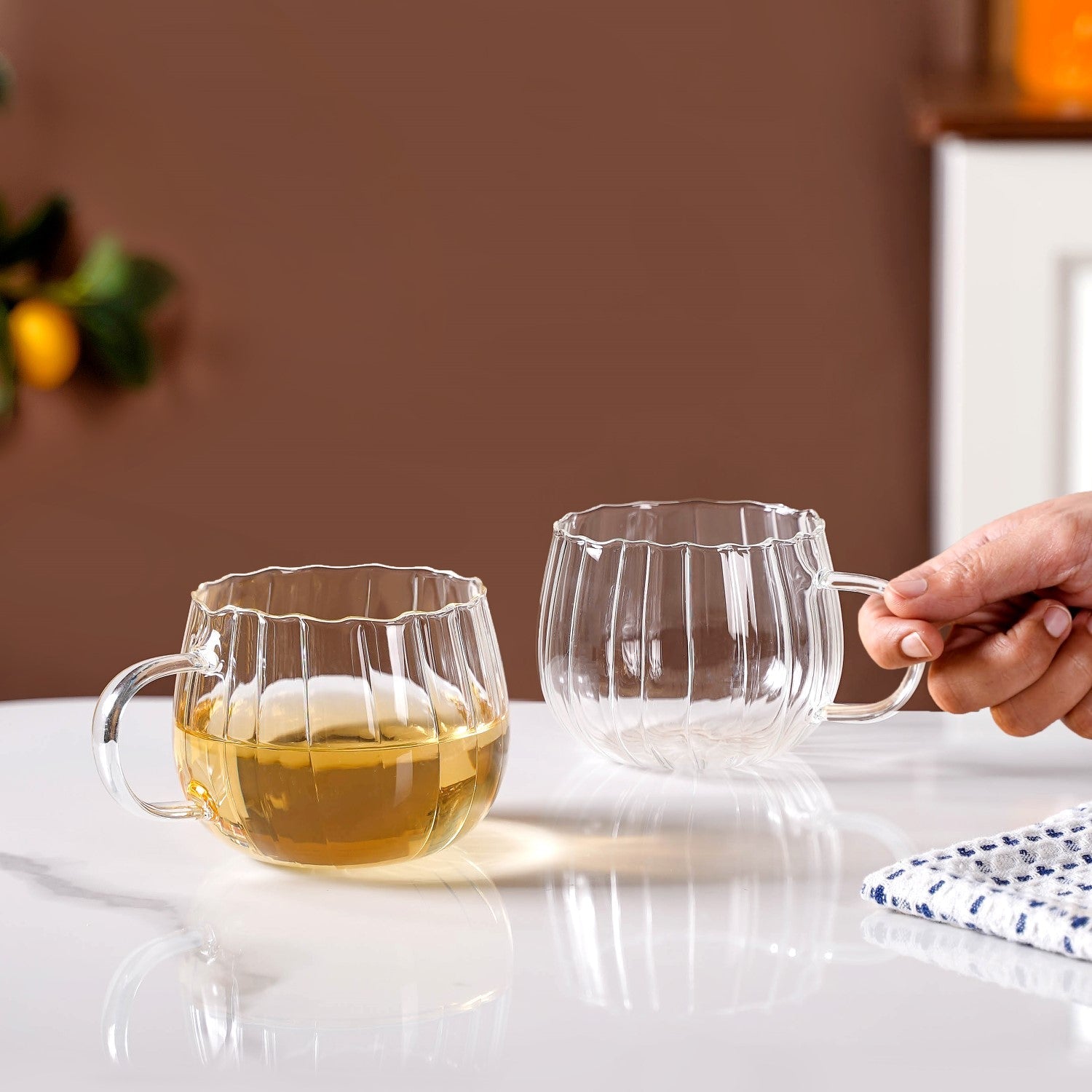 Glass Pumpkin Mug Set Of 2 400ml