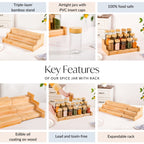 Airtight Spice Jars Set Of 21 With Expandable Wooden Kitchen Organiser Rack