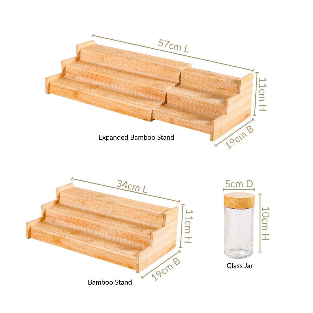 Airtight Spice Jars Set Of 21 With Expandable Wooden Kitchen Organiser Rack