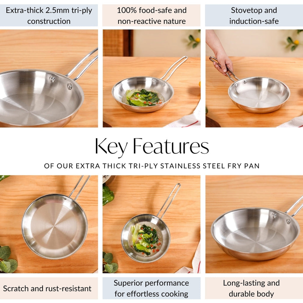 Extra Thick Tri Ply Stainless Steel Fry Pan 1500ml