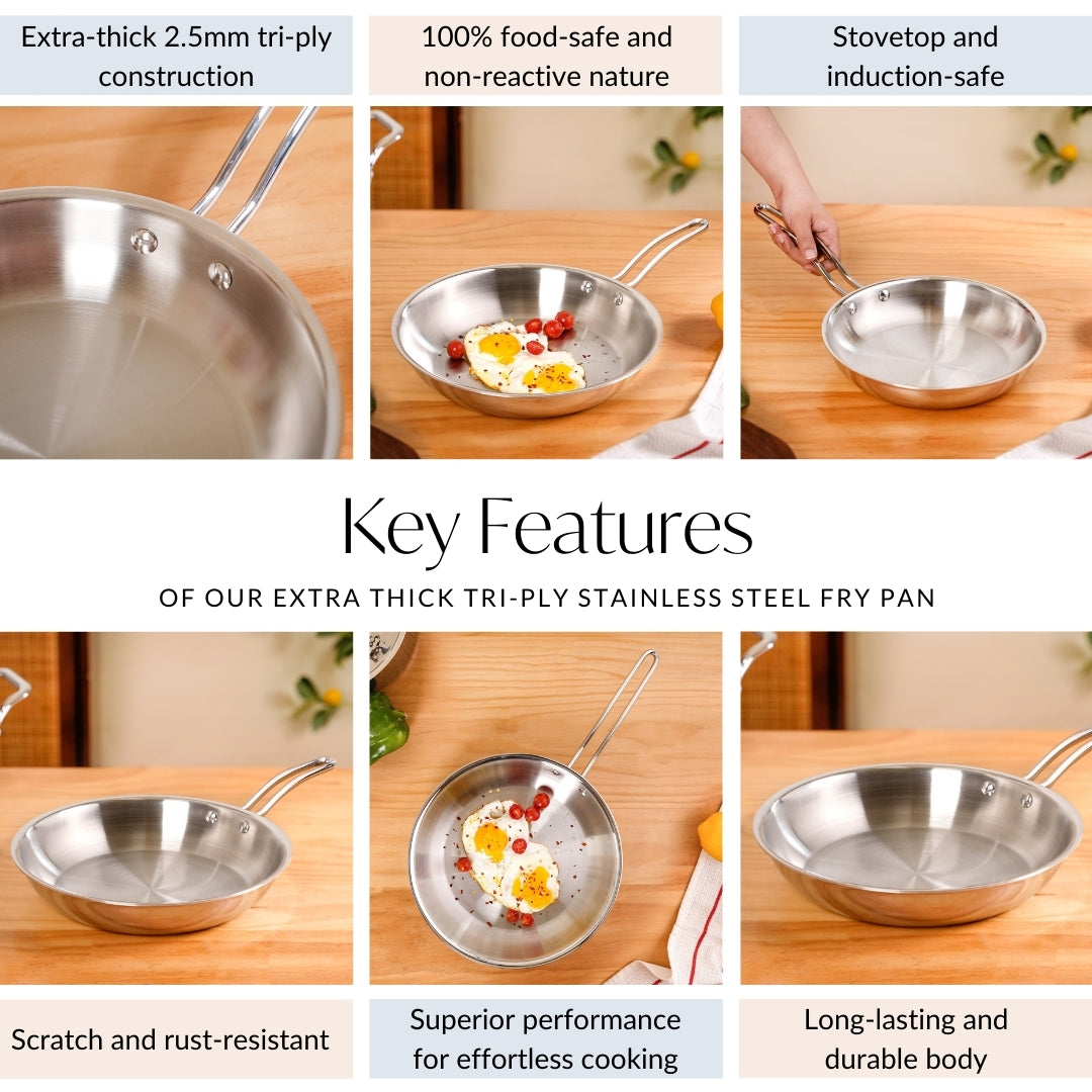 Heavy Bottom Tri Ply Stainless Steel Fry Pan 2000ml