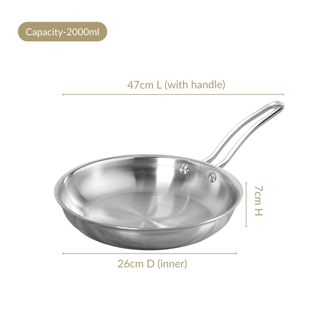 Heavy Bottom Tri Ply Stainless Steel Fry Pan 2000ml