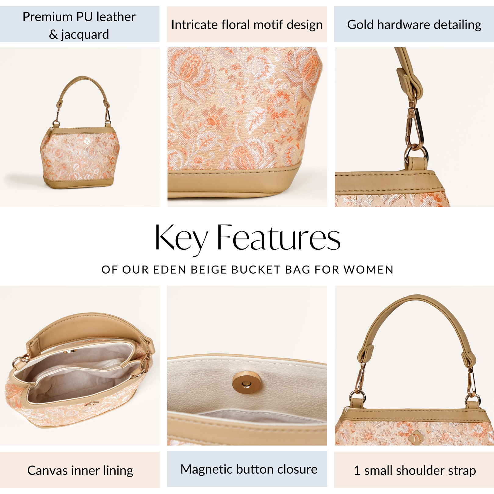 Eden Beige Bucket Bag For Women