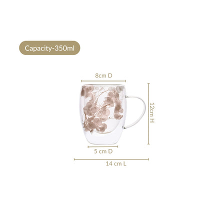 Dried Flowers Inside Double Glass Coffee Mug Set Of 2 350ml