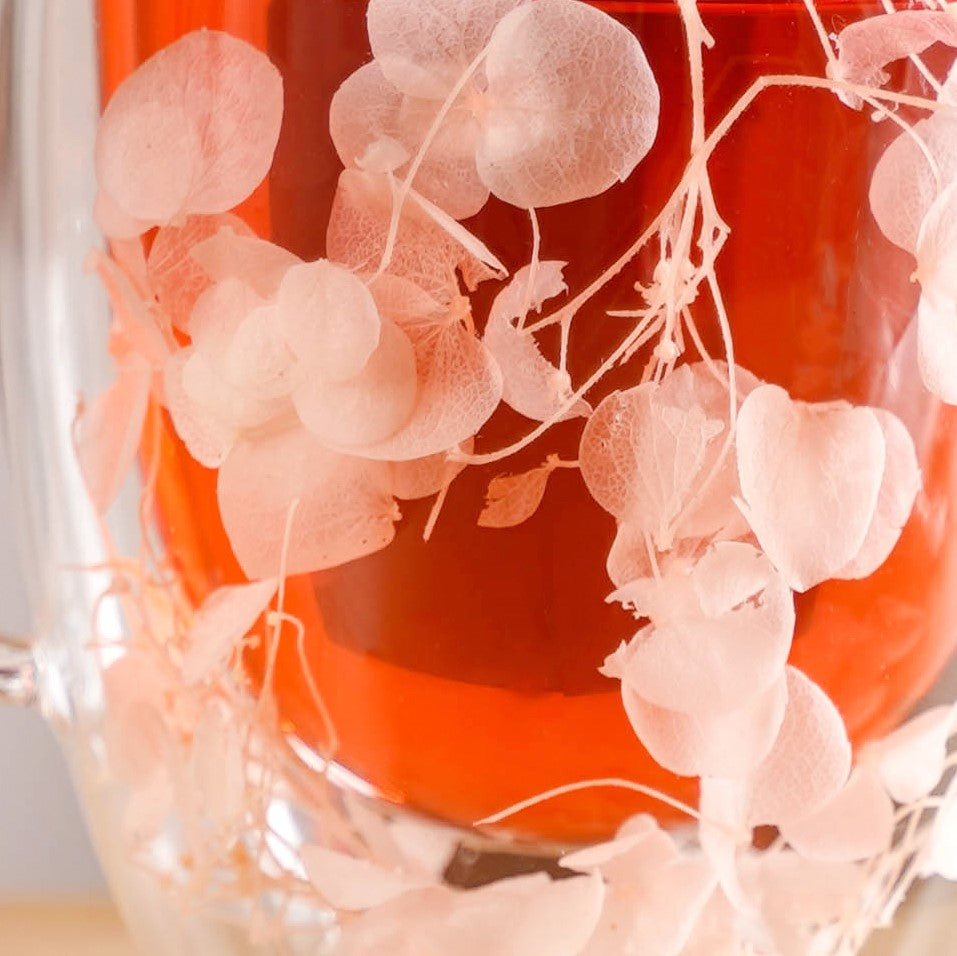 Dried Flowers Inside Double Glass Coffee Mug Set Of 2 350ml