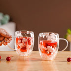 Dried Flowers Inside Double Glass Coffee Mug Set Of 2 350ml