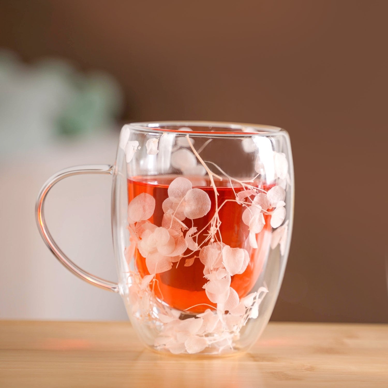 Dried Flowers Inside Double Glass Coffee Mug Set Of 2 350ml