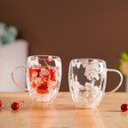 Dried Flowers Inside Double Glass Coffee Mug Set Of 2 350ml