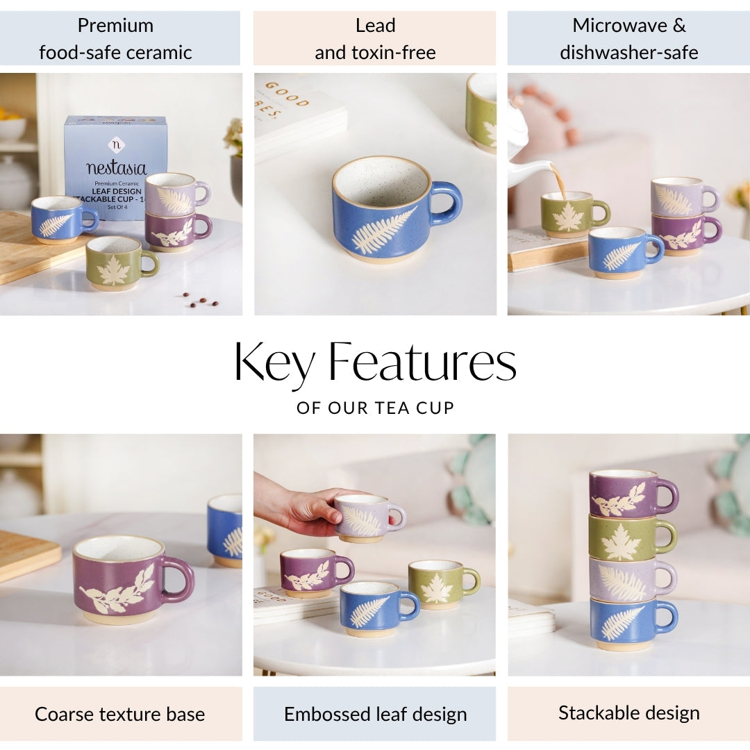 Fern Stackable Ceramic Cup Set Of 4 145ml