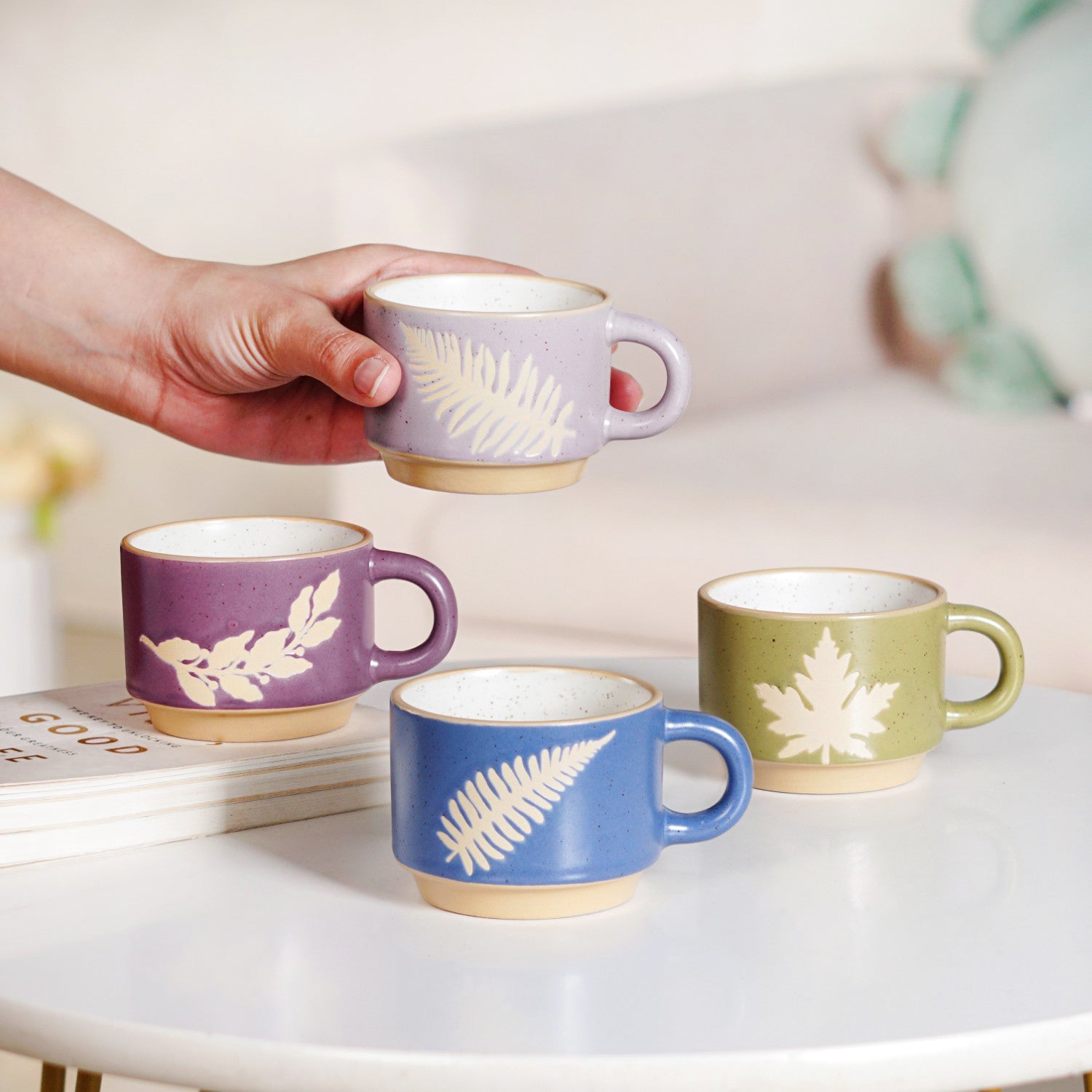 Fern Stackable Ceramic Cup Set Of 4 145ml