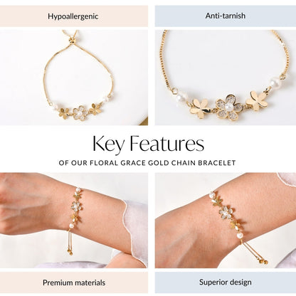 Floral Grace Gold Chain Bracelet