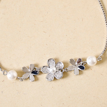 Floral Grace Silver Chain Bracelet