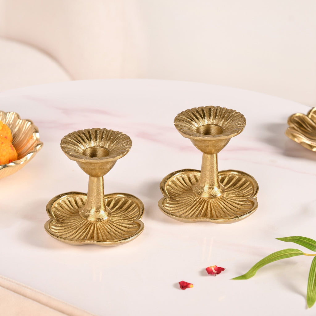 Metal Taper Candle Holder Set Of 2 Gold