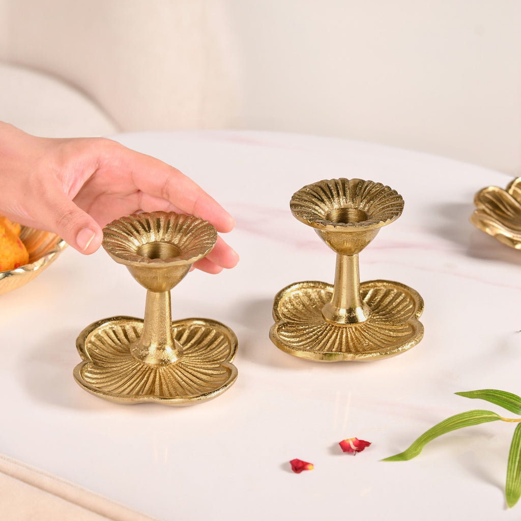 Metal Taper Candle Holder Set Of 2 Gold