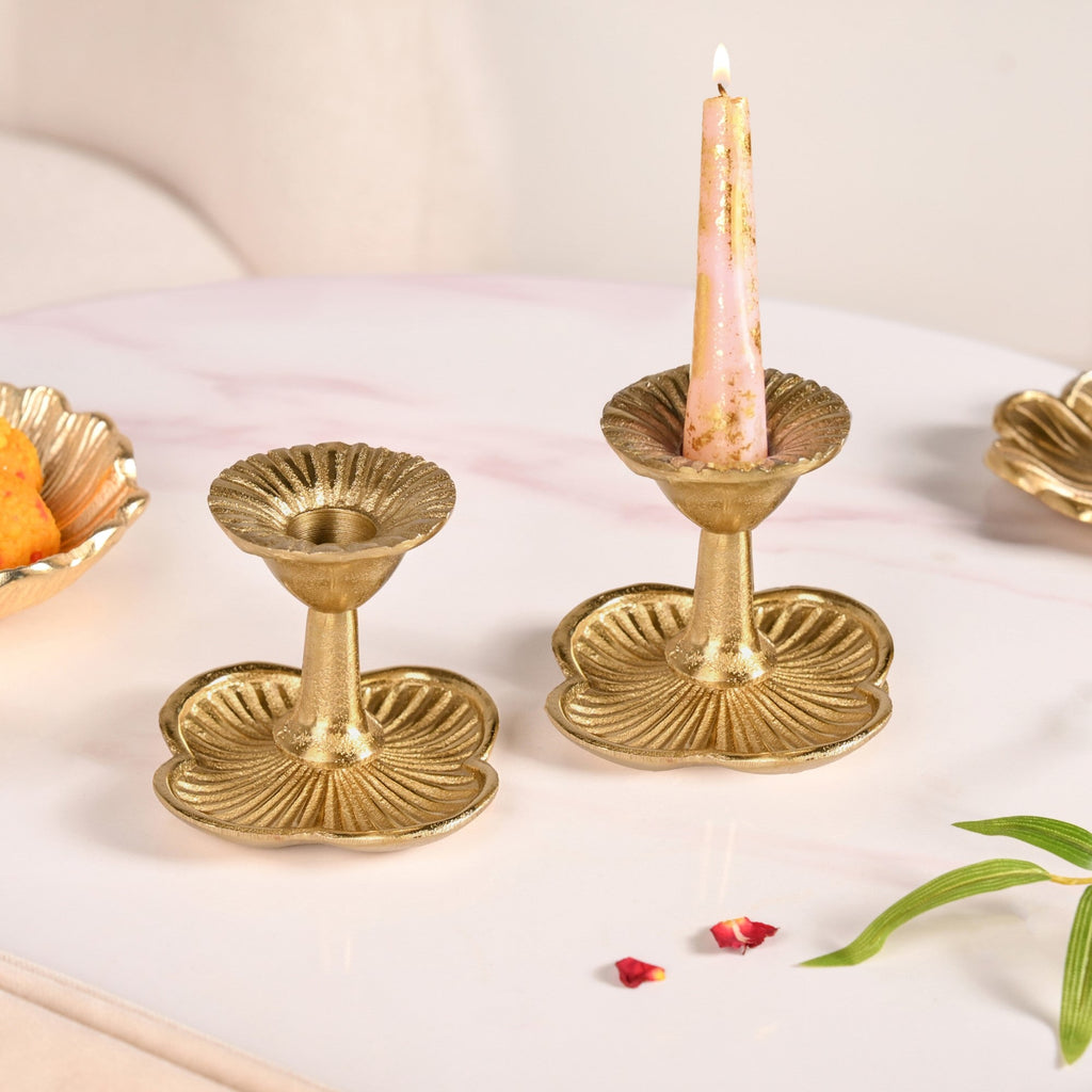 Metal Taper Candle Holder Set Of 2 Gold
