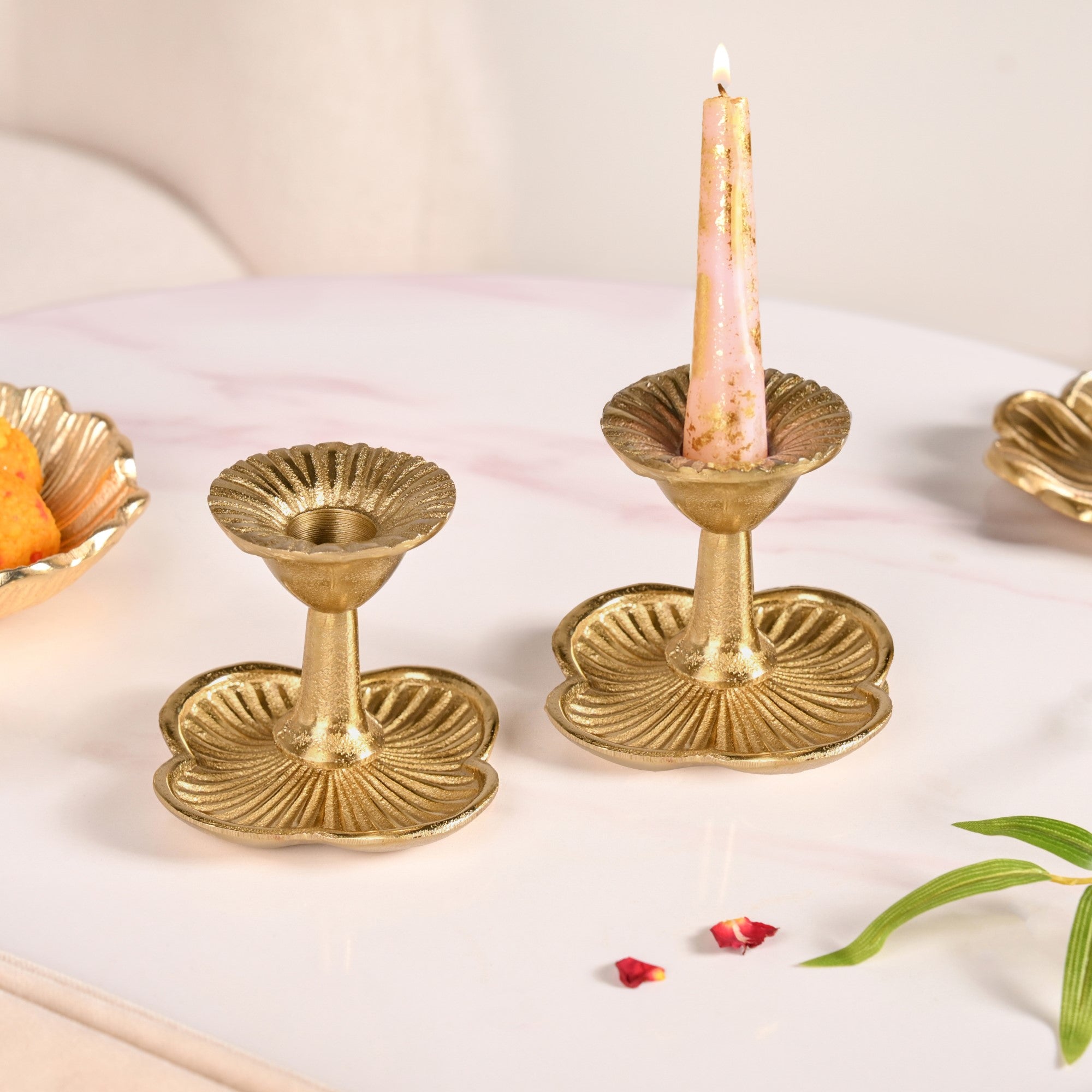 Metal Taper Candle Holder Set Of 2 Gold