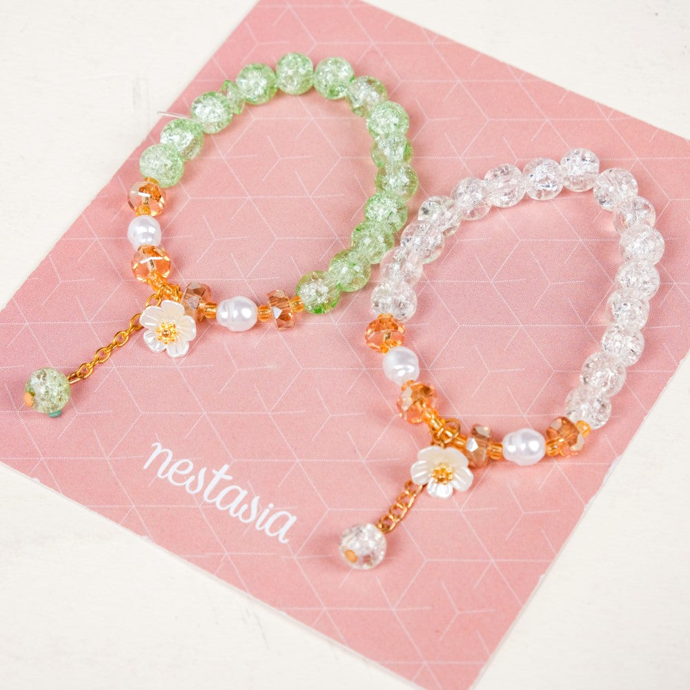 Crystal Charm Bracelet With Flowers Set Of 2