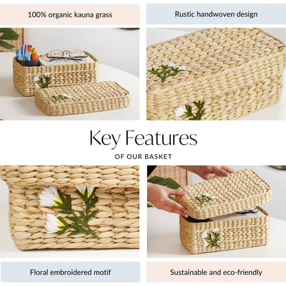 Kauna Storage Basket With Floral Embroidery – Keepsake Organizer Box