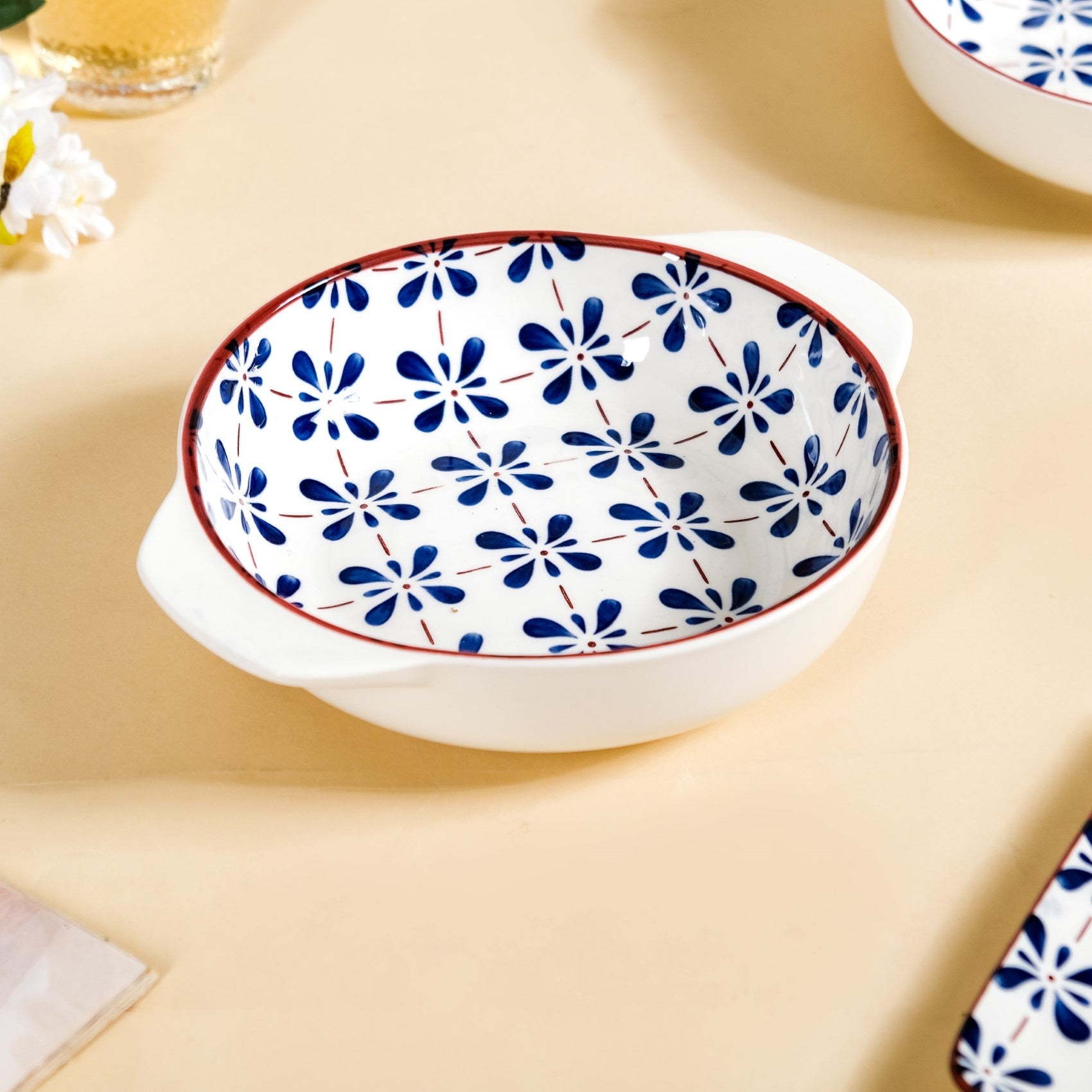 Blue Flower Serving Bowl Set Of 2 1000ml