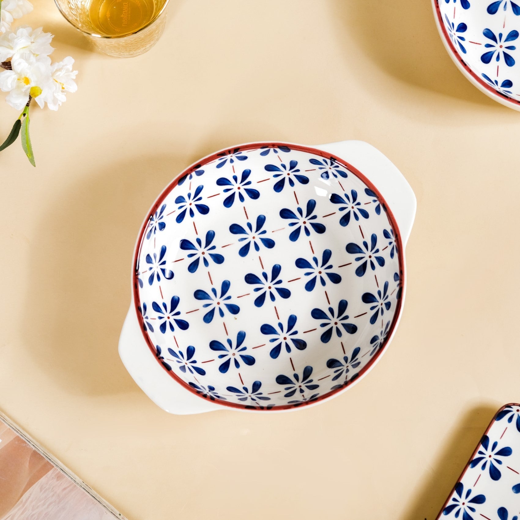 Blue Flower Serving Bowl Set Of 2 1000ml