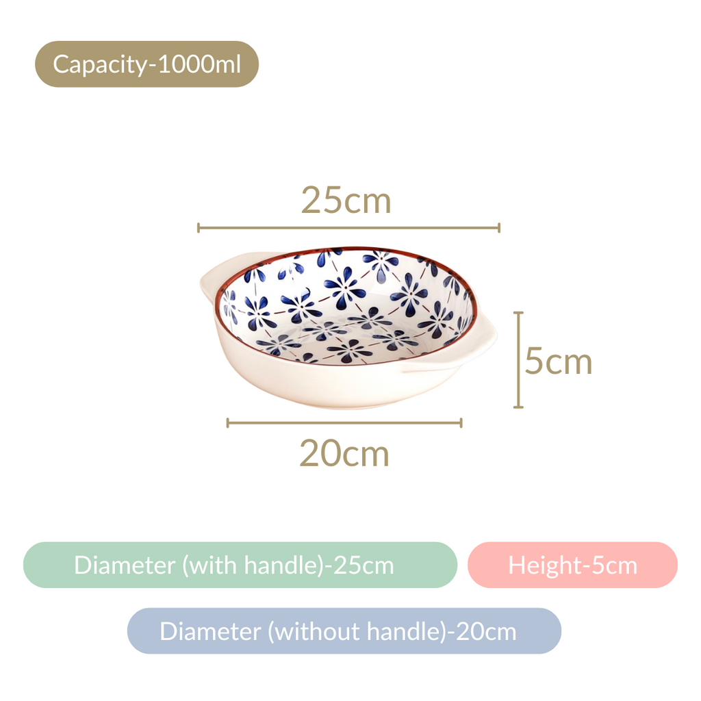 Blue Flower Serving Bowl Set Of 2 1000ml