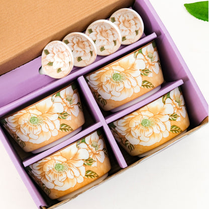 Floral Soup Bowl Set Of 4 With Spoons 370ml