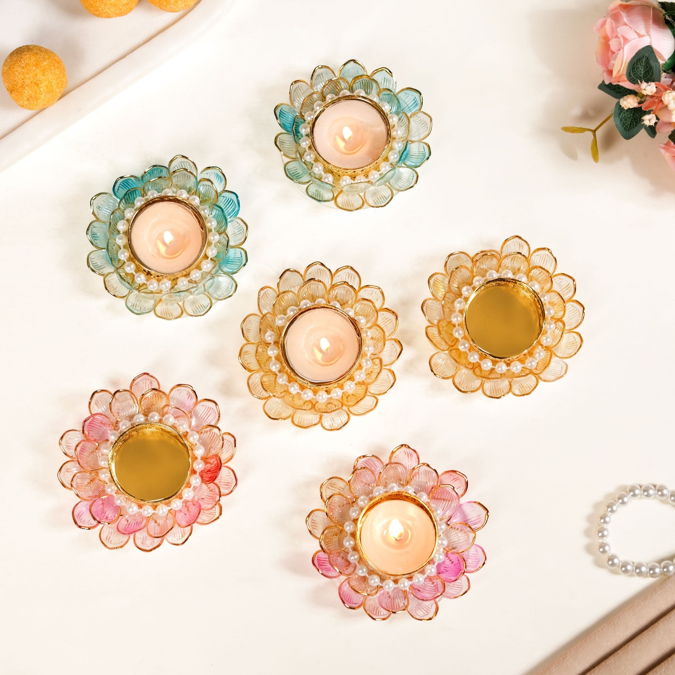 Floral Festivity Tealight Holder Set Of 6
