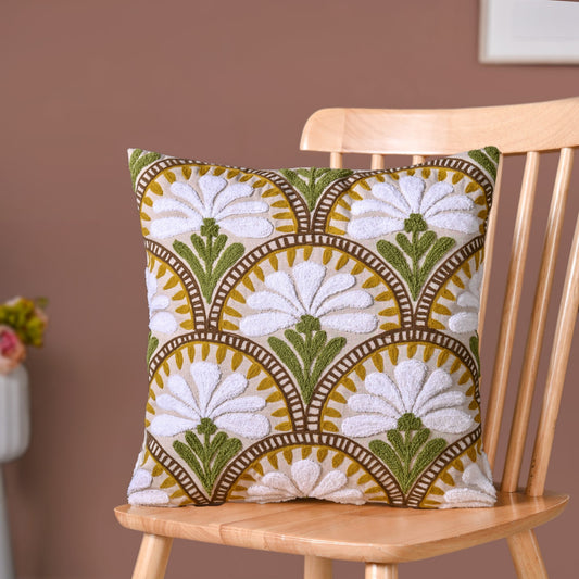 Flower Arches Embroidered Cushion Cover Beige 40x40cm