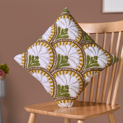 Flower Arches Embroidered Cushion Cover Beige 40x40cm