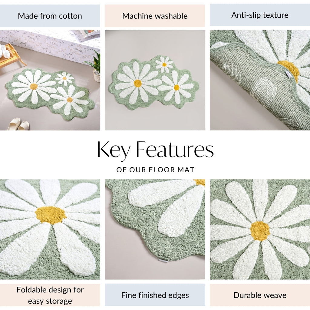 Flower Power Anti Slip Cotton Floor Mat 105x53cm