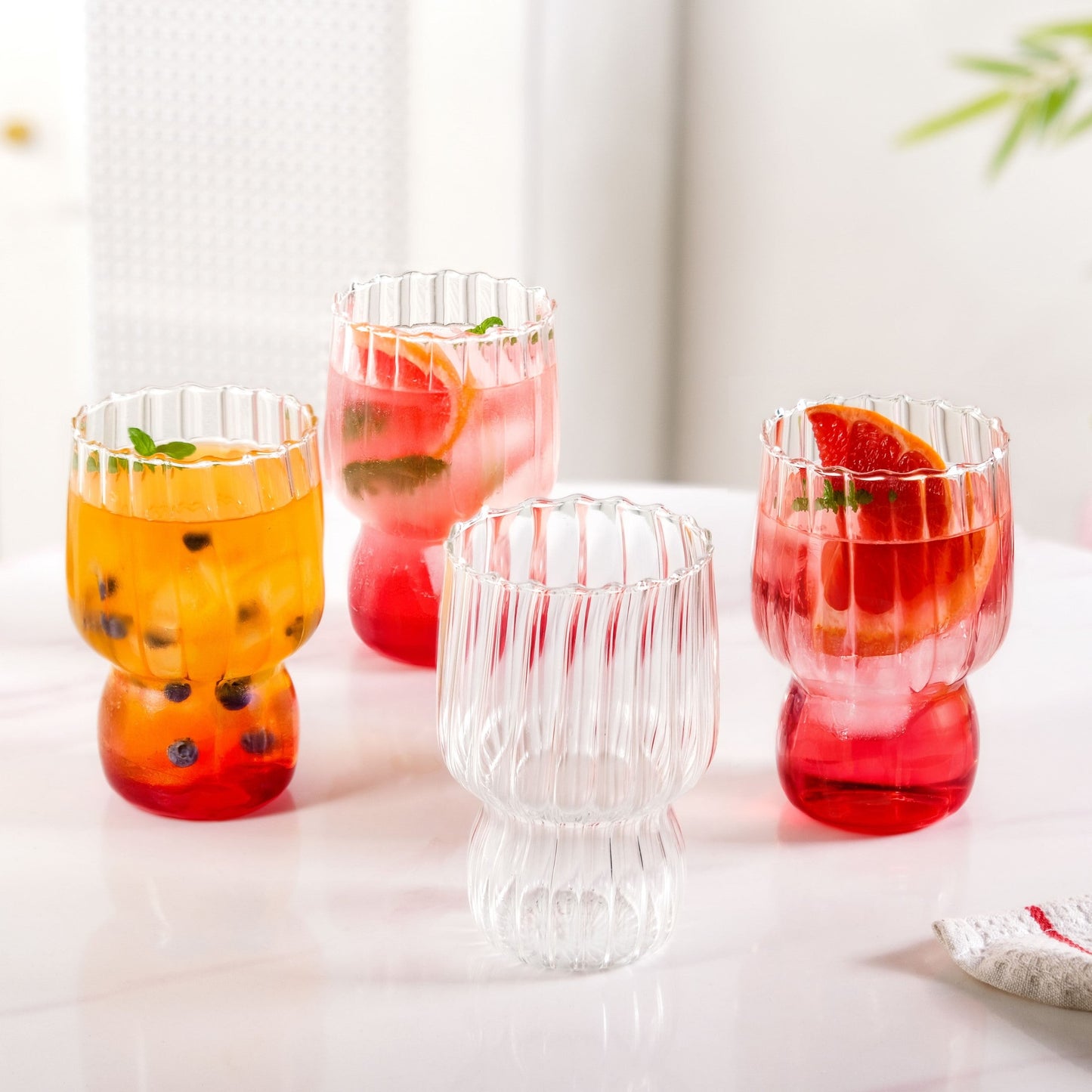 Fluted Borosilicate Glass Tumblers Set Of 4 460ml