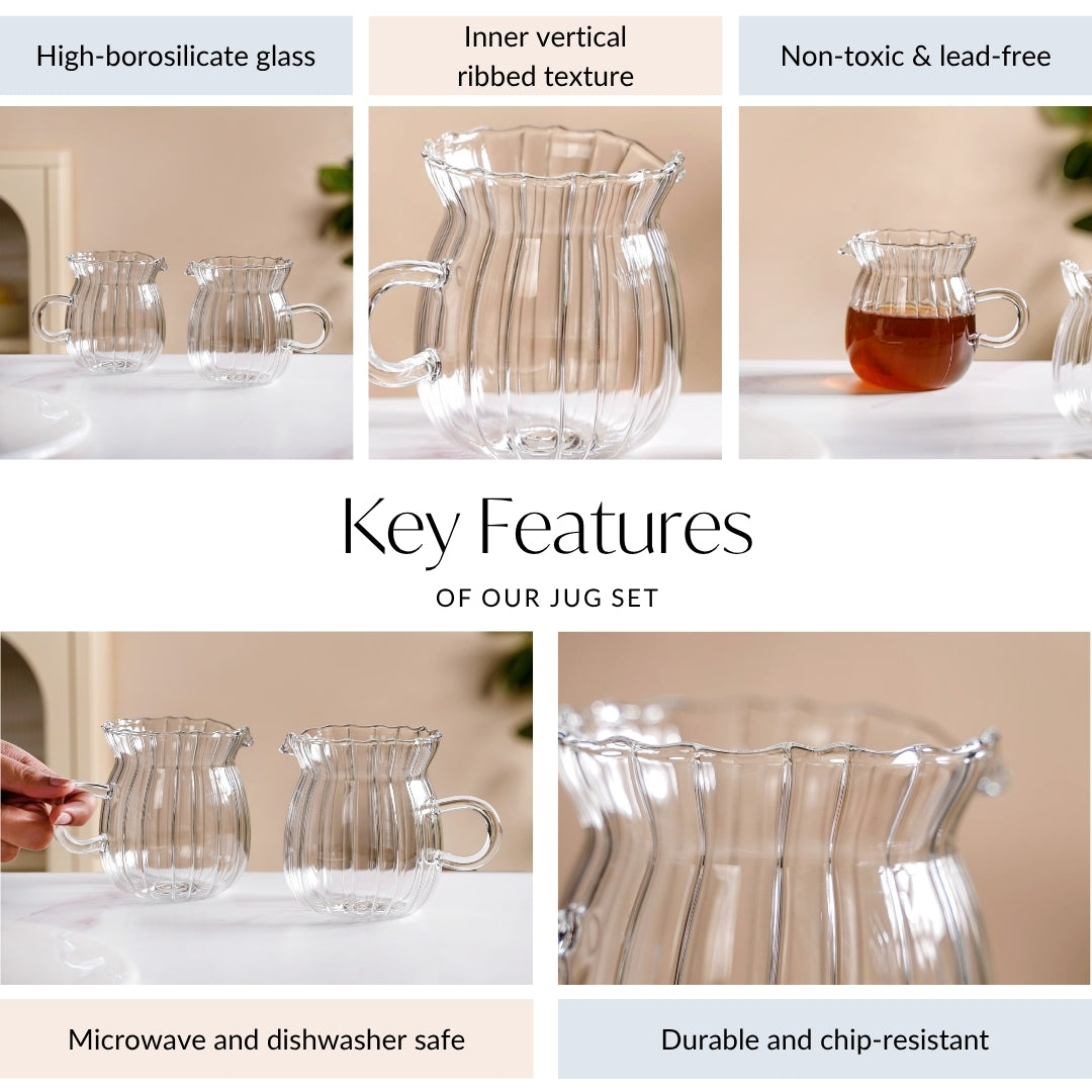 Fluted Glass Creamer Coffee Jug Set Of 2 375ml