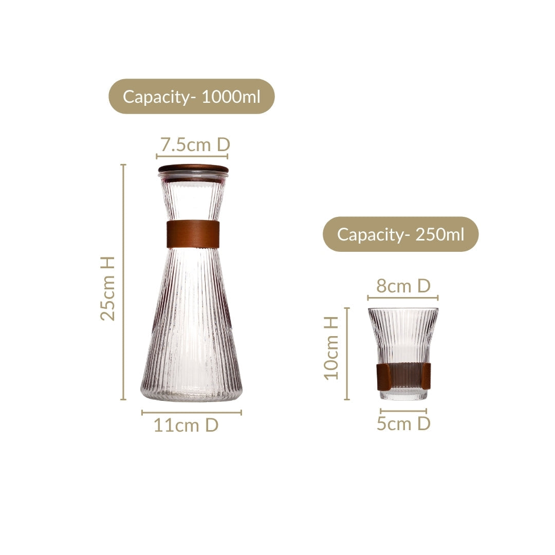Fluted Glass Carafe Jug With Tumblers