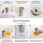 Fluted Glass Kettle With Wooden Handle 700ml