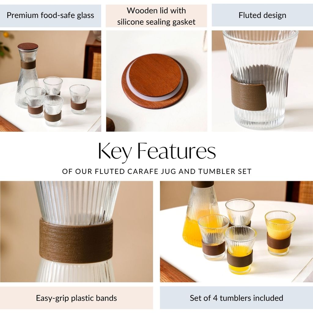 Fluted Glass Carafe Jug With Tumblers