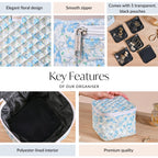 Floral Quilted Jewellery Storage Bag With Pouch Set Of 6 Blue