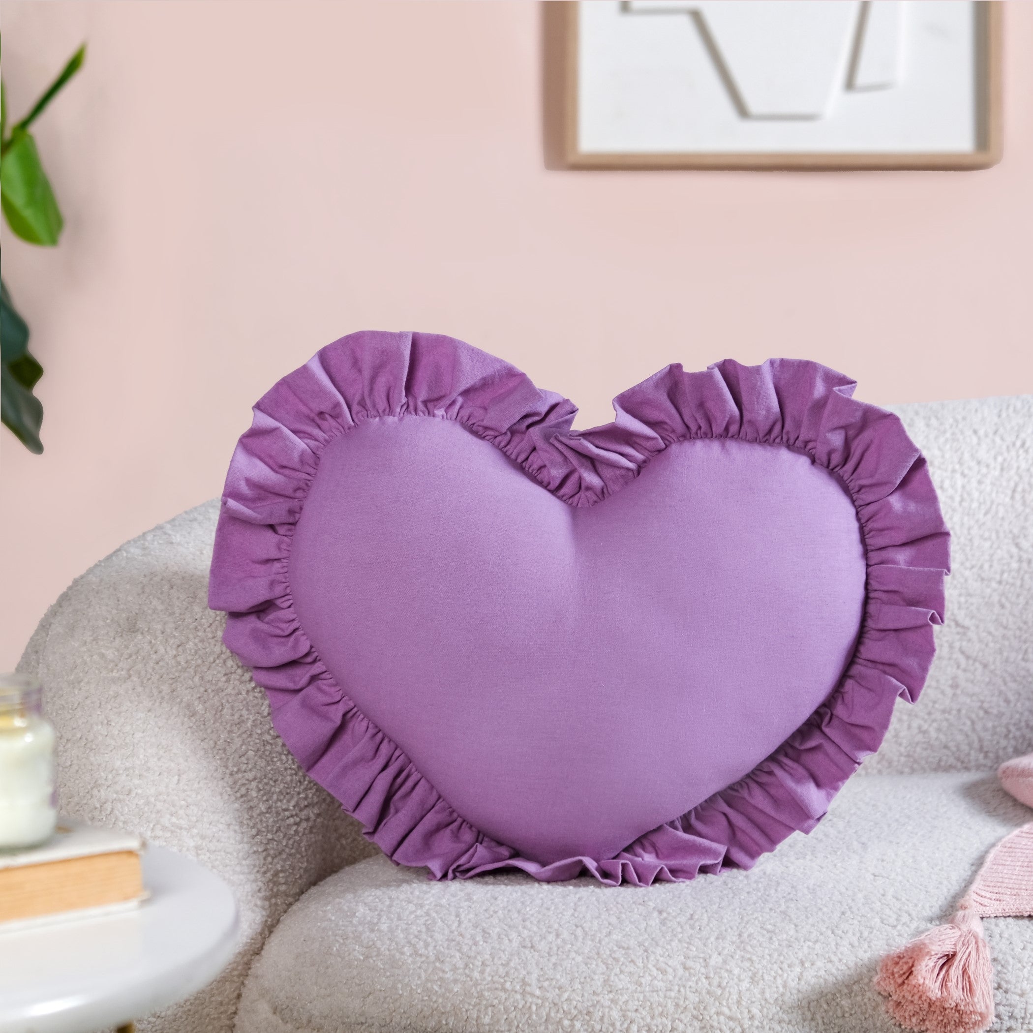 Frilly Heart Cotton Cushion Purple 43x38cm