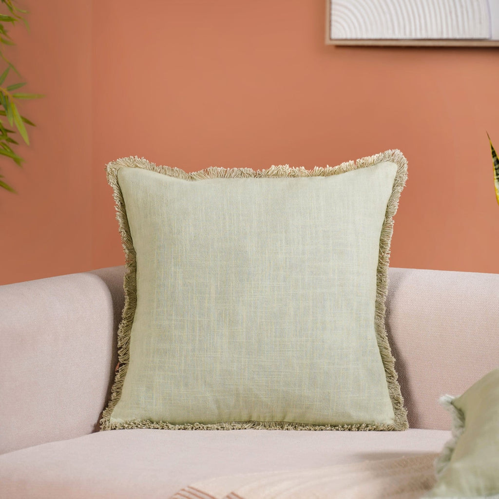 Fringe Cotton Cushion Cover Set Of 2 Green