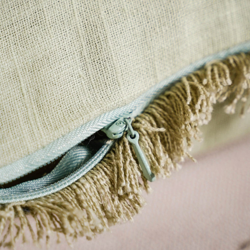 Fringe Cotton Cushion Cover Set Of 2 Green