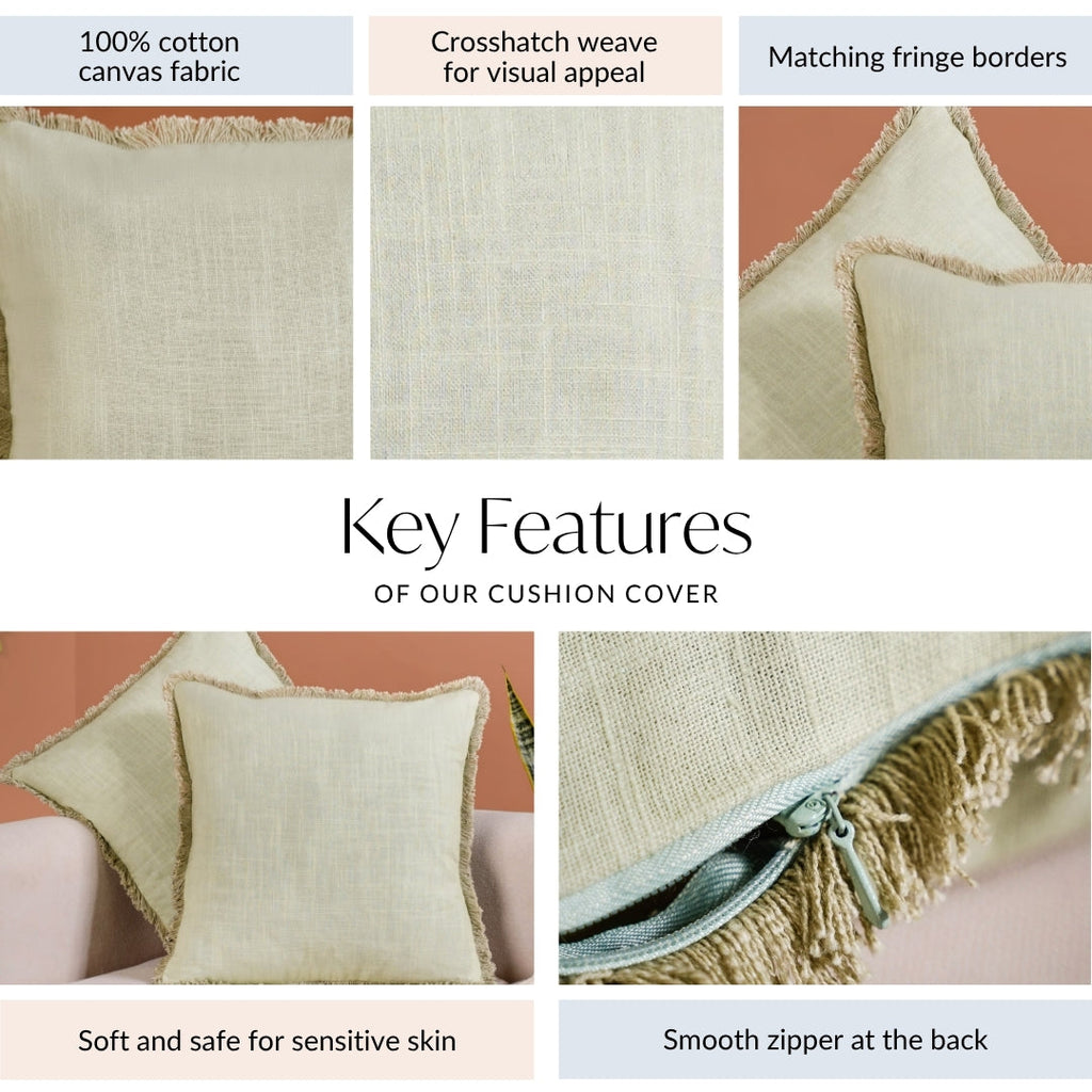 Fringe Cotton Cushion Cover Set Of 2 Green