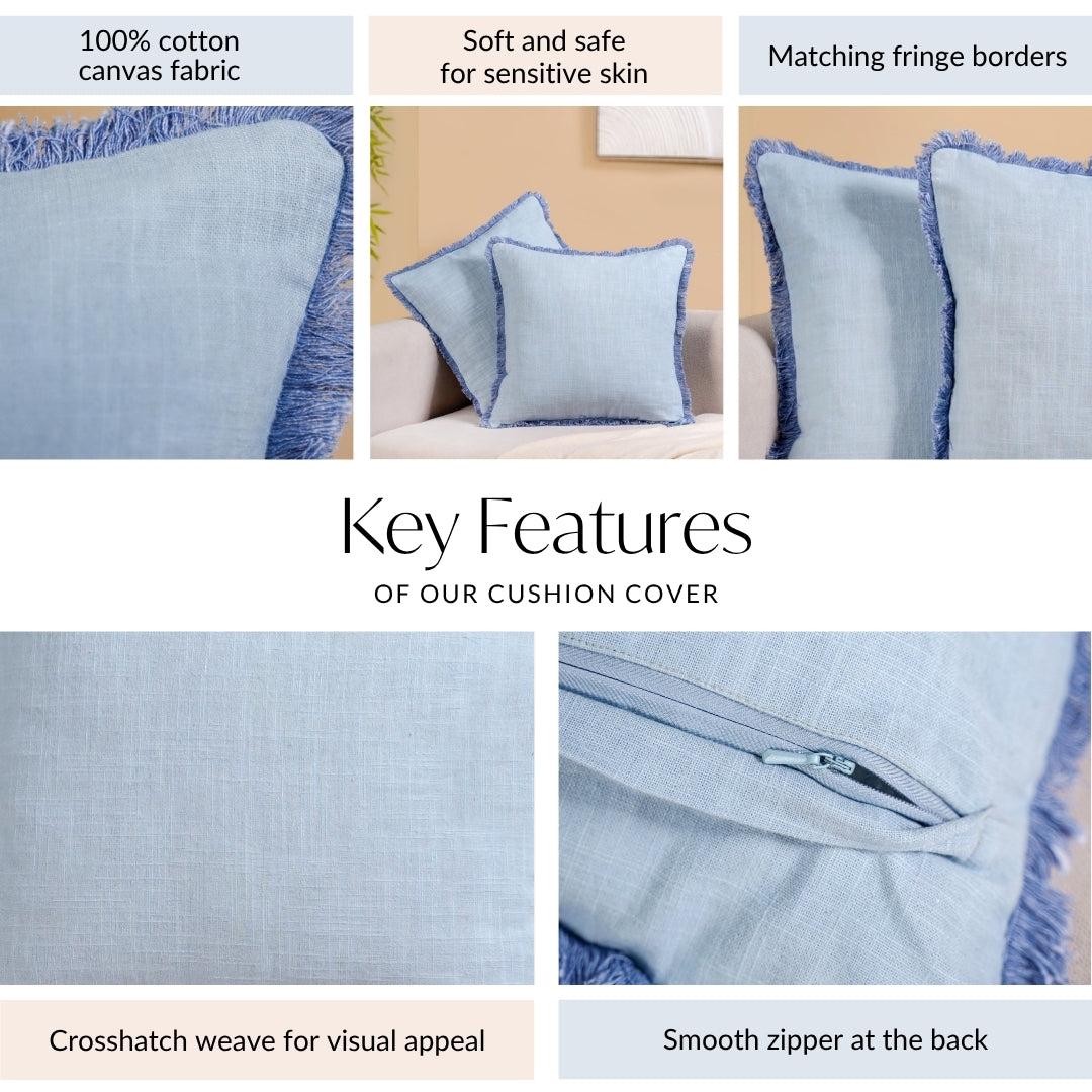 Fringe Cushion Cover Set Of 2 Blue