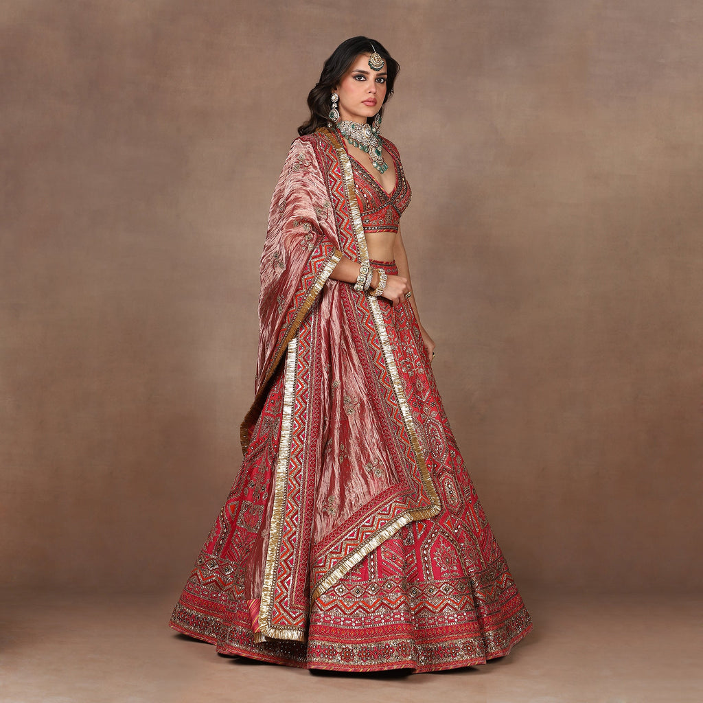 Fuschia - Red Ombre Lehenga Set | MURAQQA